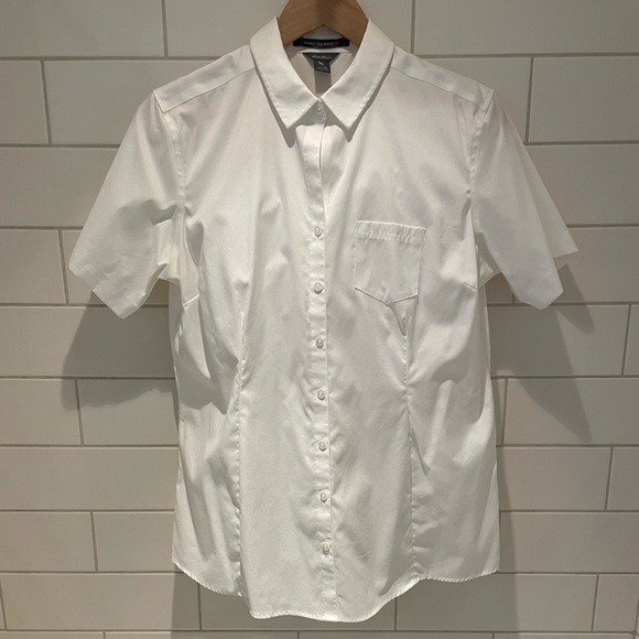 Eddie Bauer Women’s Tall-Large Wrinkle-Free Short Sleeve Shirt- White - Picture 1 of 4
